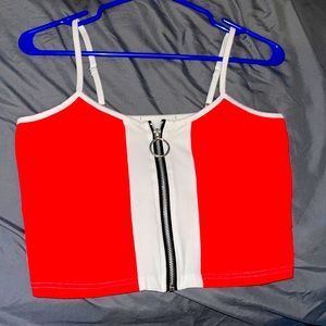 F21 Red and White Crop Top with Zipper